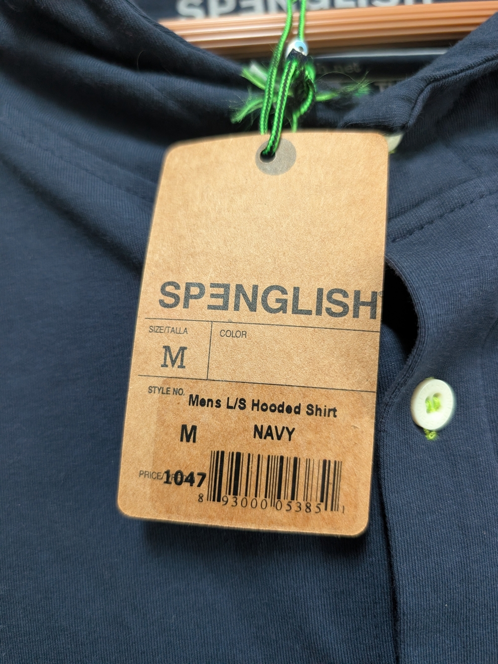 Spenglish Men’s M Navy Hooded Button Down Shirt Stretch Cotton NWT - Picture 6 of 7